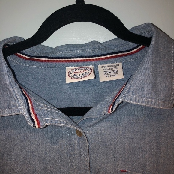 Carolina Blues 20W denim button down shirt with American flag on front pocket - Picture 4 of 9